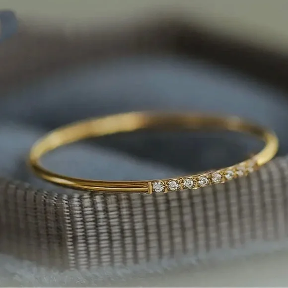 18K Gold AAA cubic zirconia thin finger rings wedding ( bundle 2 rings ) - Picture 4 of 7